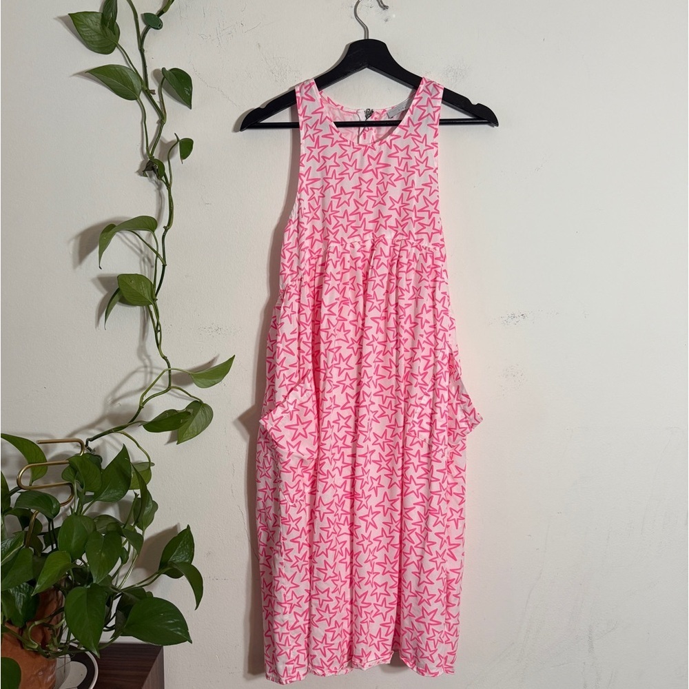 Stella McCartney Kids White and Pink Star Print Sleeveless Maci Dress {12}